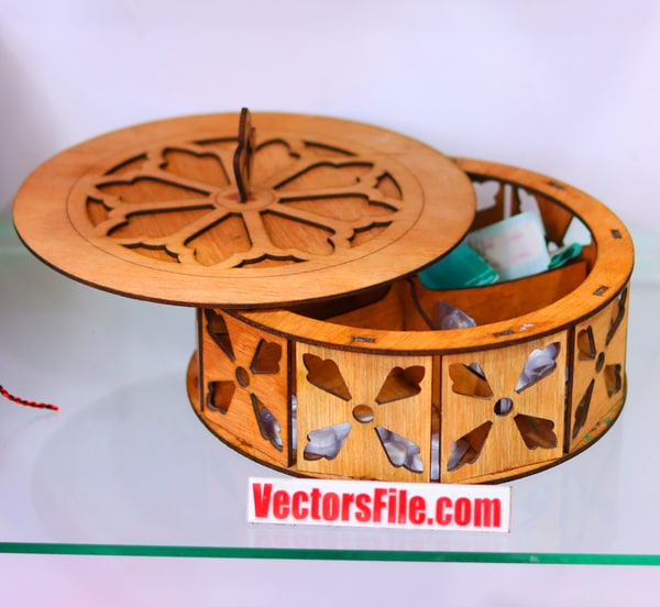 Laser Cut Round Box with Four Compartment for Storage DXF and CDR File
