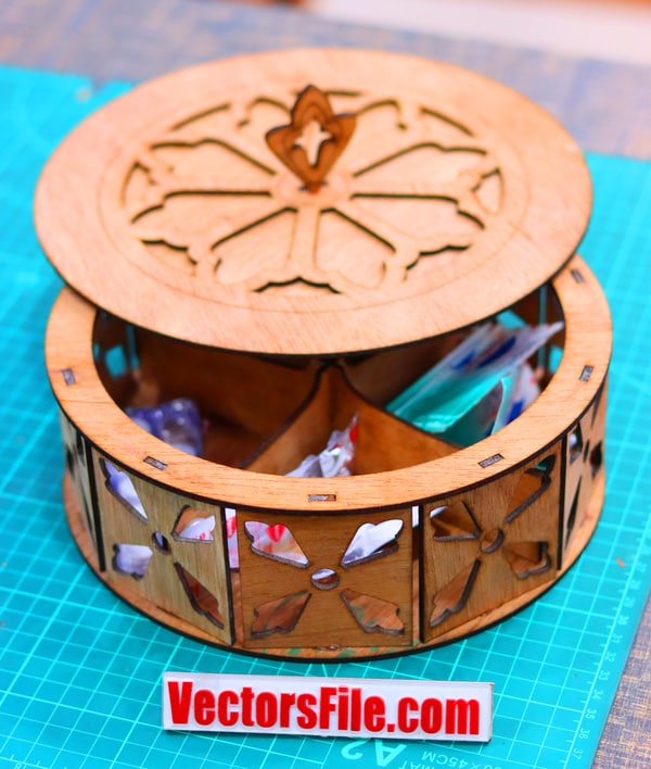 Laser Cut Round Box with Four Compartment for Storage DXF and CDR File