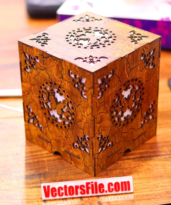 Laser Cut Square Box Wooden Table Lamp Night Light Lamp Butterfly Pattern DXF and CDR File