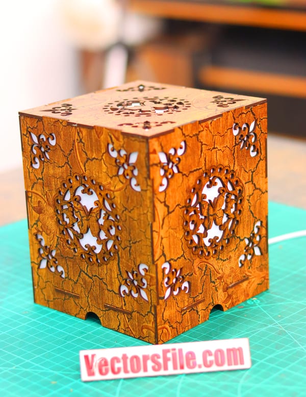 Laser Cut Square Box Wooden Table Lamp Night Light Lamp Butterfly Pattern DXF and CDR File