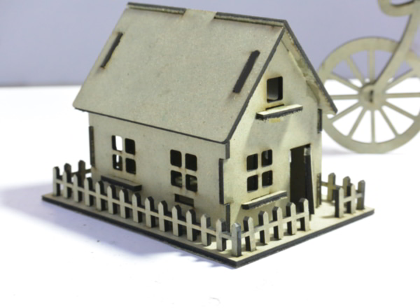 Laser Cut Wooden House with Fence 3D Puzzle House Toy Model DXF and CDR File