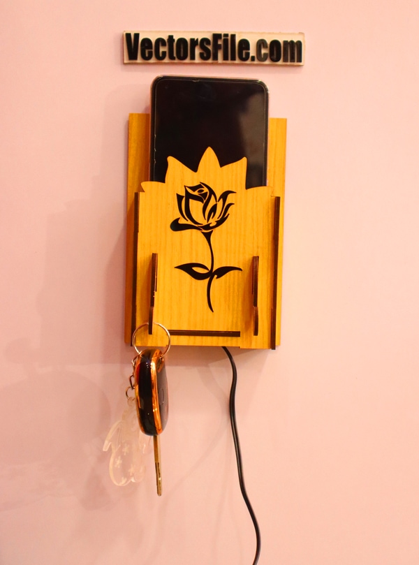 Laser Cut Wooden Wall Mounted Mobile Holder Flower Pattern Design CDR and SVG File