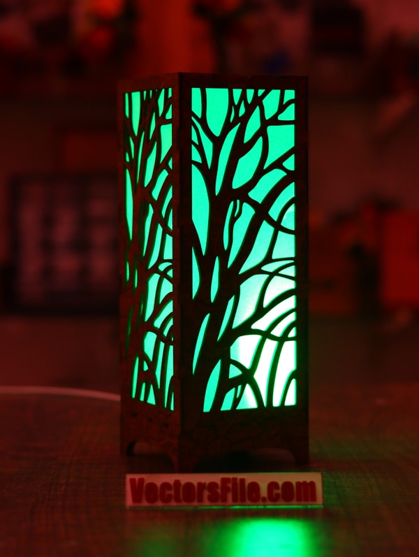 Laser Cut Wooden Box LED Lamp Night Light Lamp Desk Lamp DXF and CDR File