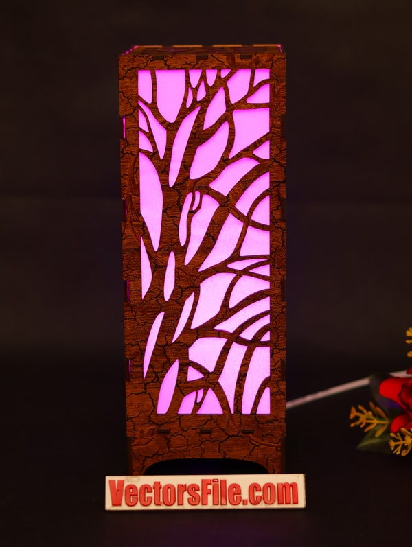 Laser Cut Wooden Box LED Lamp Night Light Lamp Desk Lamp DXF and CDR File
