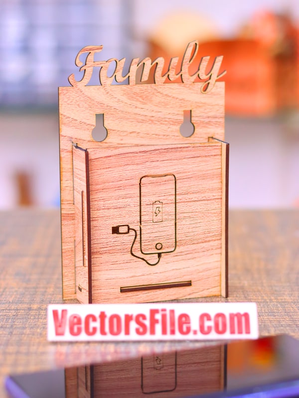Laser Cut Family Mobile Holder Wall Mounted Phone Stand DXF and CDR File