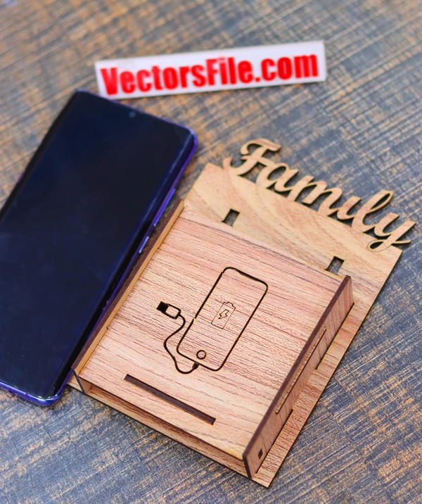 Laser Cut Family Mobile Holder Wall Mounted Phone Stand DXF and CDR File