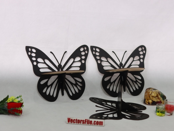 Laser Cut Wooden Butterfly Wall Decor Shelf Wall Art Butterfly Design SVG and Ai Vector File