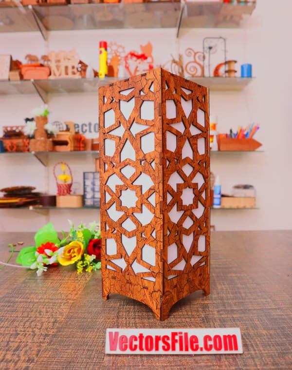Laser Cut Wooden Jali Decorative Lamps Design Grill Panel Table Lamp DXF and CDR File