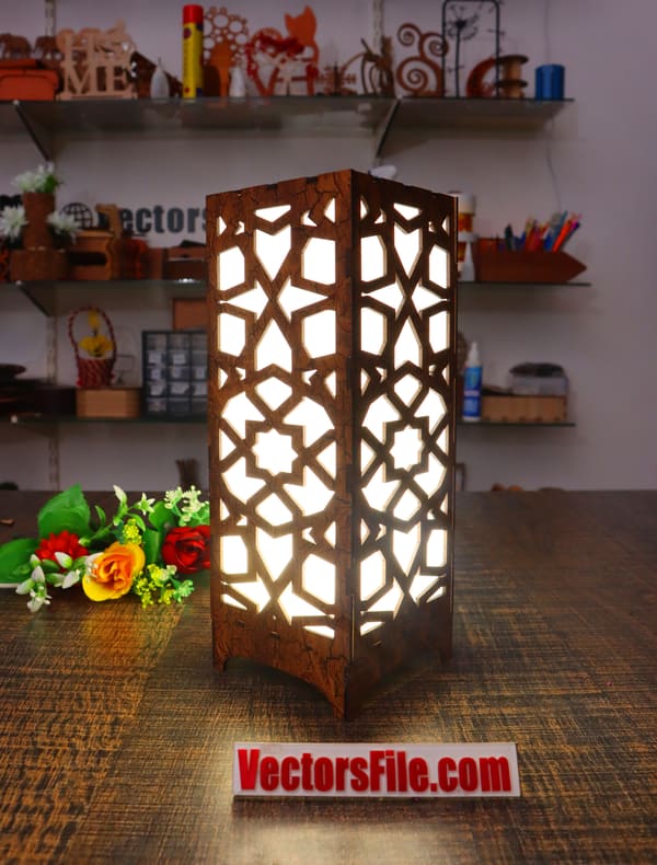 Laser Cut Wooden Jali Decorative Lamps Design Grill Panel Table Lamp DXF and CDR File