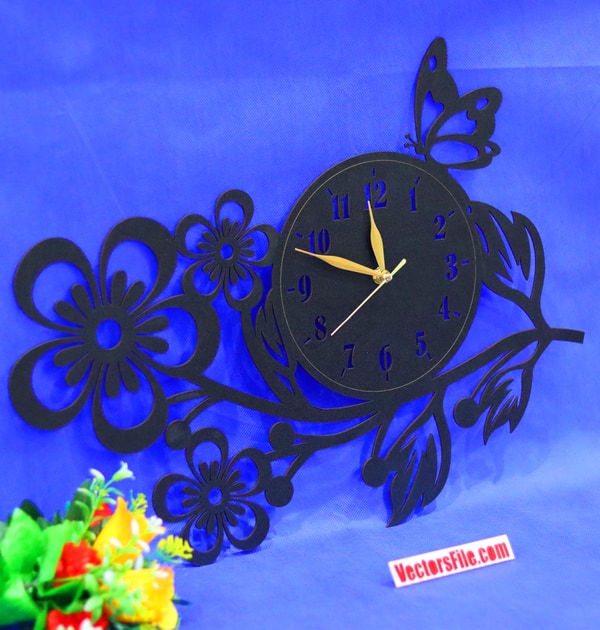 Laser Cut 3D Wooden Wall Clock Design Room Wall Art Decor Flower Clock Ai and SVG File