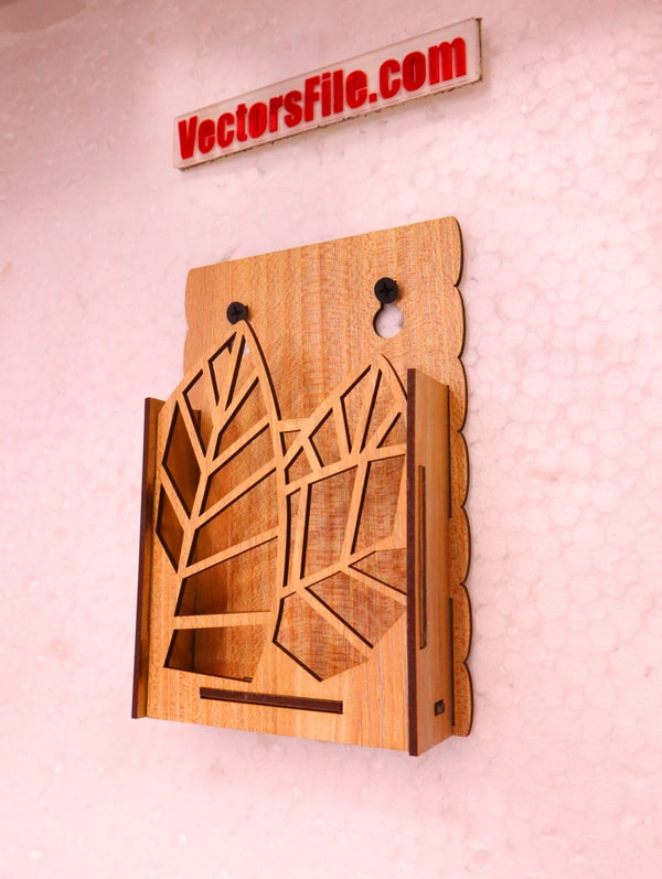 Laser Cut Wooden Leaf Wall Mounted Mobile Holder 3mm DXF and CDR File