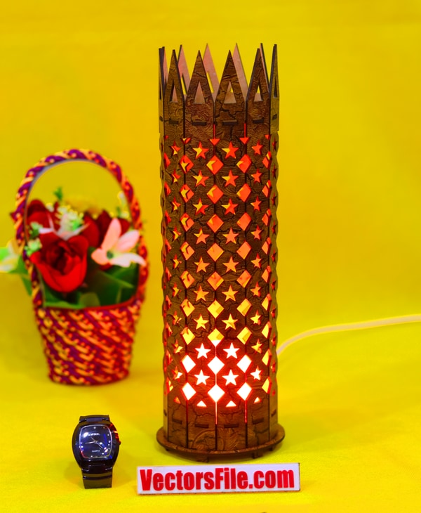 Laser Cut Wooden Puzzle Round LED Lamp Night Light Lamp Table Lamp 3mm DXF and CDR File