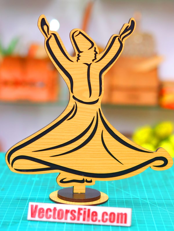 Laser Cut 3D Wooden Sufi Whirling Model Table Decor DXF and DXF File