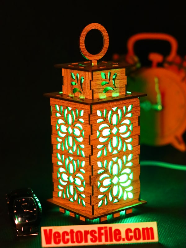 Laser Cut Wooden Lantern Hanging Lamp Room Decor LED Light Lamp DXF and CDR File
