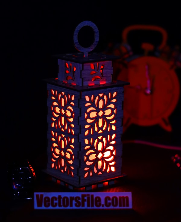 Laser Cut Wooden Lantern Hanging Lamp Room Decor LED Light Lamp DXF and CDR File