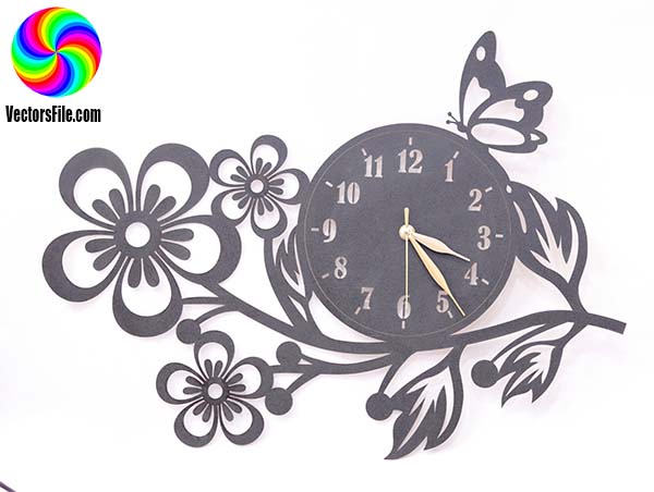 Laser Cut Flower Wall Clock Wooden Wall Clock Art Design Ai and PDF Vector File