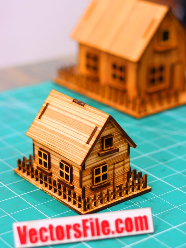 Laser Cut Mini House with Fence Wooden Toy House Model DXF and CDR File