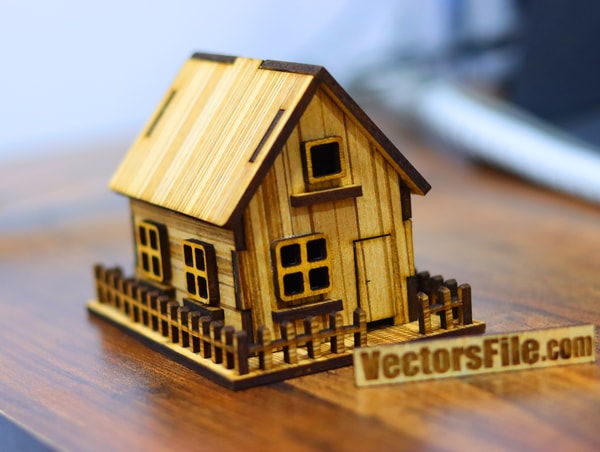 Laser Cut Mini House with Fence Wooden Toy House Model DXF and CDR File