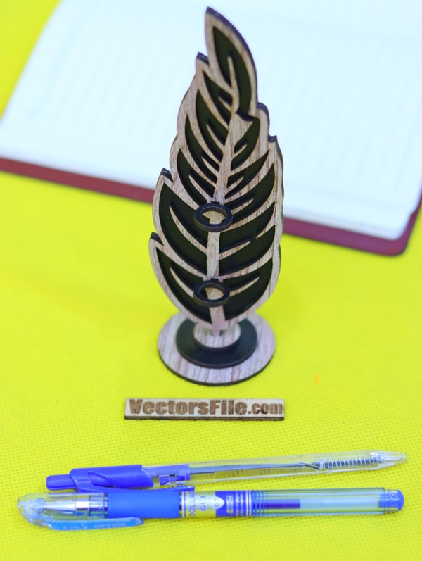 Laser Cut Wooden Feather Pencil Holder Bird Feather Pen Organizer DXF and CDR File
