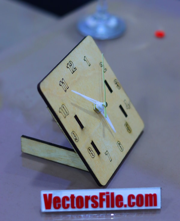 Laser Cut Wooden Square Table Clock with Stand 4mm DXF and CDR File