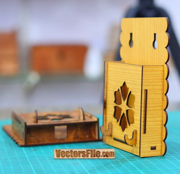 Laser Cut Wooden Wall Mounted Mobile Holder with Key Hook 3mm DXF and CDR File