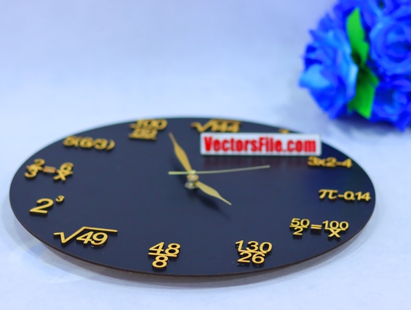 Laser Cut Wooden Math Wall Clock with Mathematical Expressions DXF and CDR File