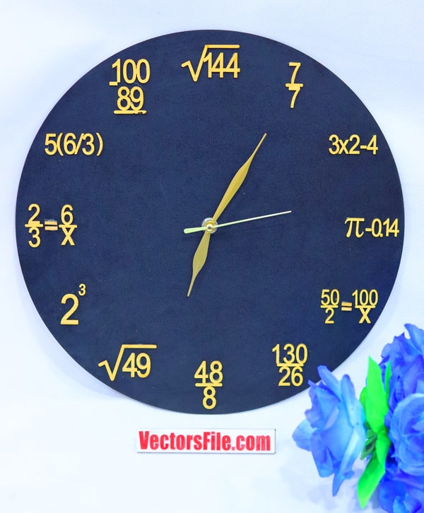Laser Cut Wooden Math Wall Clock with Mathematical Expressions DXF and CDR File