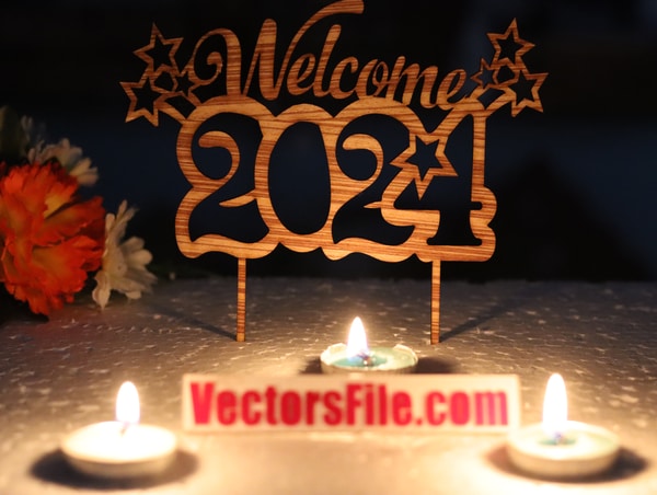 Laser Cut Wooden Happy New Year 2024 DXF and CDR File