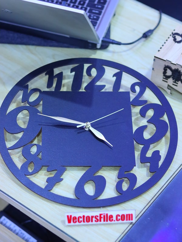 Laser Cut Wooden Round Wall Clock Design Free Hand Numbers Clock DXF and CDR File