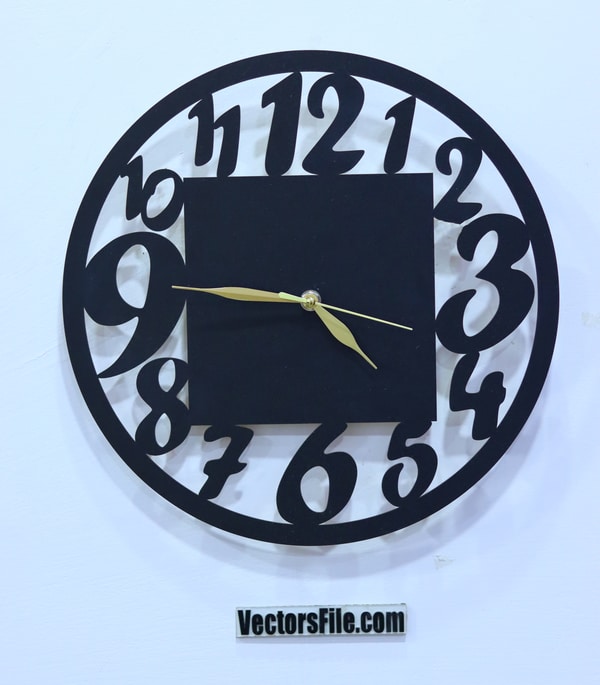 Laser Cut Wooden Round Wall Clock Design Free Hand Numbers Clock DXF and CDR File