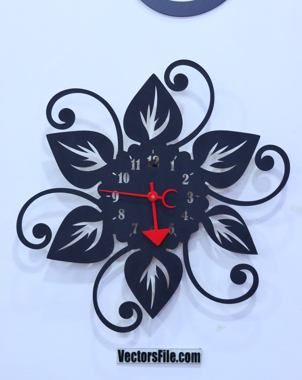 Laser Cut Round Wall Clock Flower Clock Design CDR and SVG Vector File