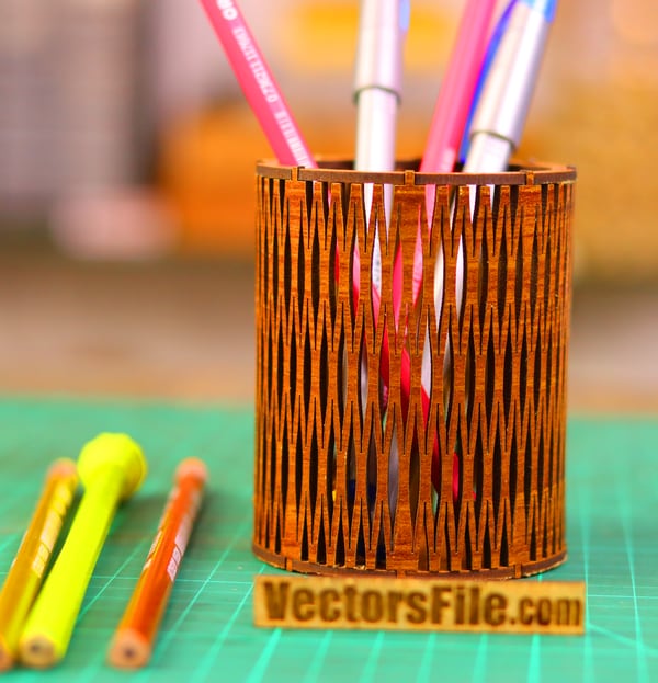 Laser Cut Wooden Round Pen Pencil Box Living Hinge Pattern Design SVG and CDR File