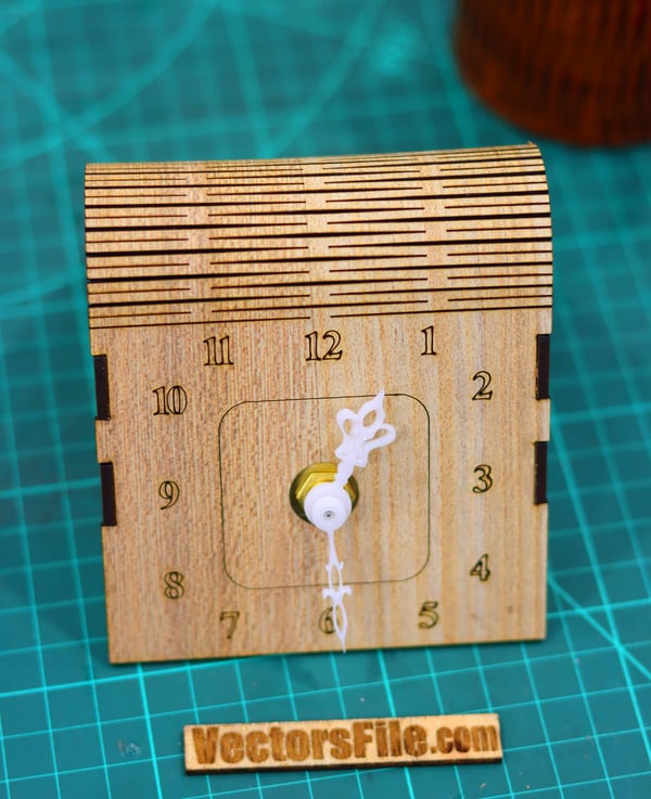 Laser Cut Wooden Table Clock Desk Clock with Living Hinges Design CDR Vector File