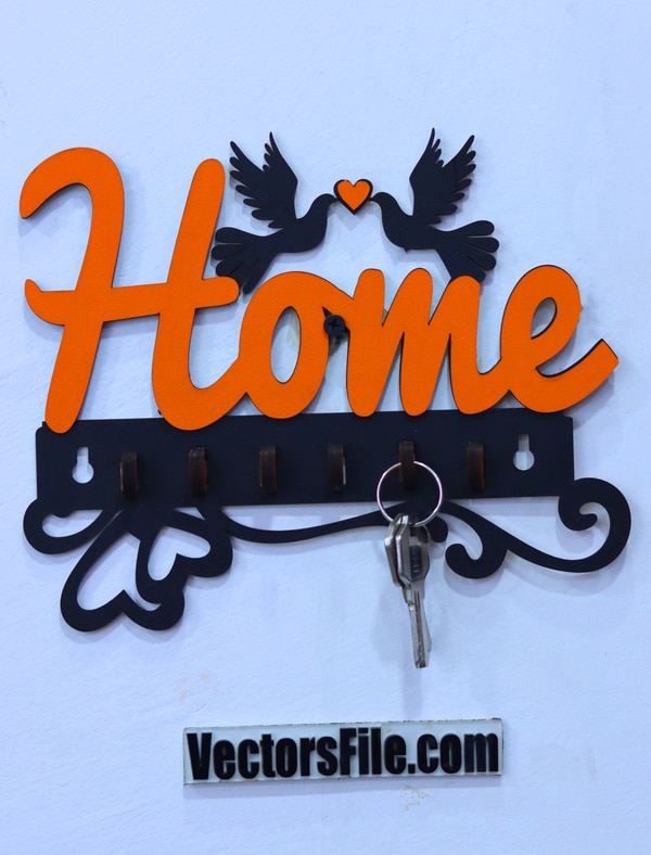Laser Cut Wooden Home Wall Key Holder Housekeeper Key Hanger Vector File for Laser Cutting