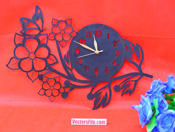 Laser Cut Wooden Flower Wall Clock Room Decor Clock Design DXF and CDR File