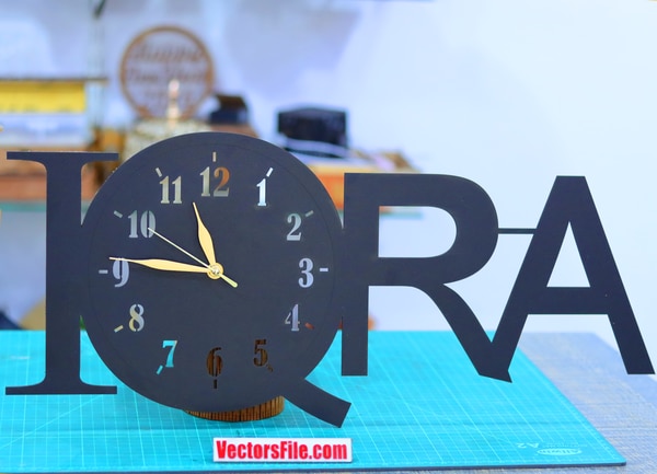 Laser Cut Wooden Wall Clock IQRA Name Clock DXF and CDR File
