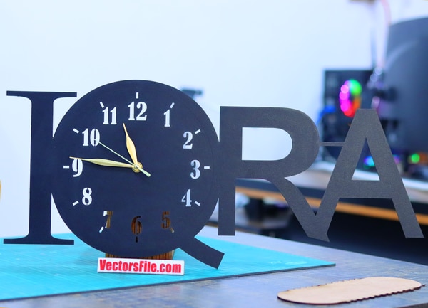 Laser Cut Wooden Wall Clock IQRA Name Clock DXF and CDR File
