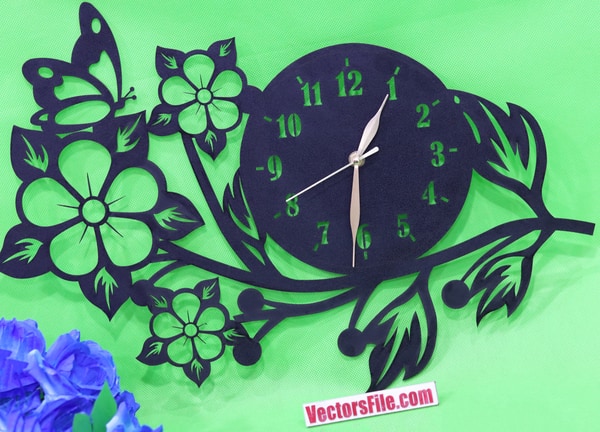 Laser Cut Wooden Flower Wall Clock Design Room Decor Clock DXF and CDR File