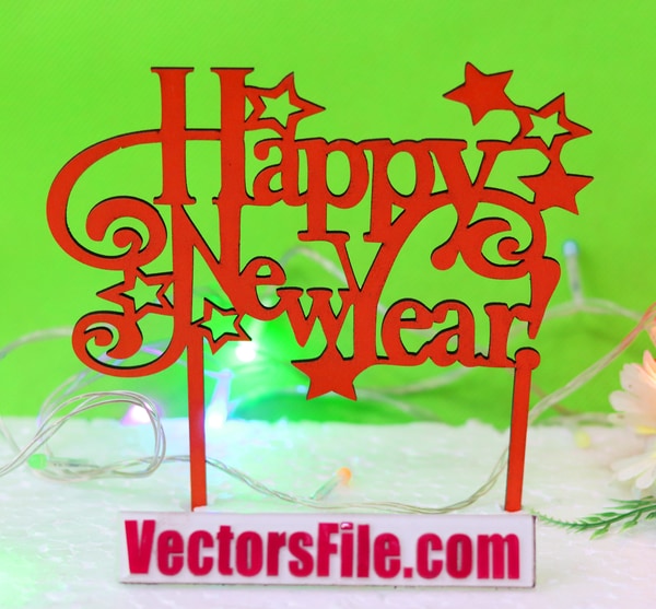 Laser Cut Happy New Year Cake Topper Template SVG Vector File