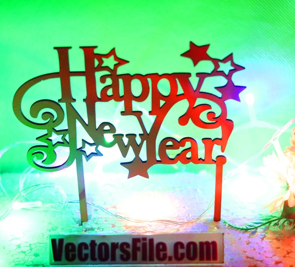 Laser Cut Happy New Year Cake Topper Template SVG Vector File