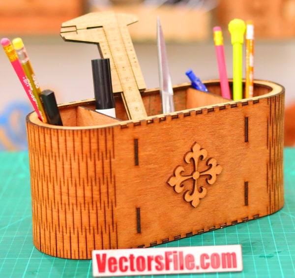 Laser Cut Wooden Pen Box Office Desk Organizer Pencil Holder 3mm DXF and CDR File