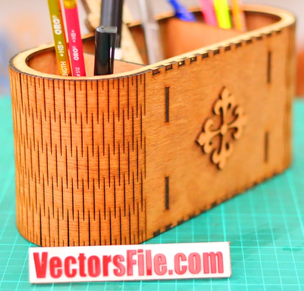 Laser Cut Wooden Pen Box Office Desk Organizer Pencil Holder 3mm DXF and CDR File