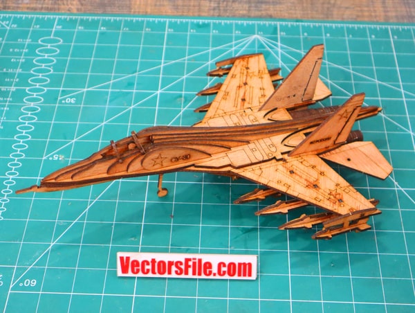 Laser Cut 3D Wooden Puzzle Russian Fighter Jet Su 30 Model 3mm CDR and DXF File