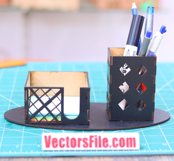Wooden Pen Pencil Holder with Notepad Organizer Laser Cut 3mm DXF and CDR File
