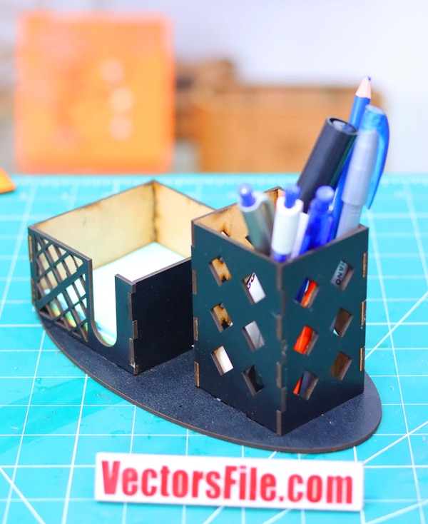 Wooden Pen Pencil Holder with Notepad Organizer Laser Cut 3mm DXF and CDR File