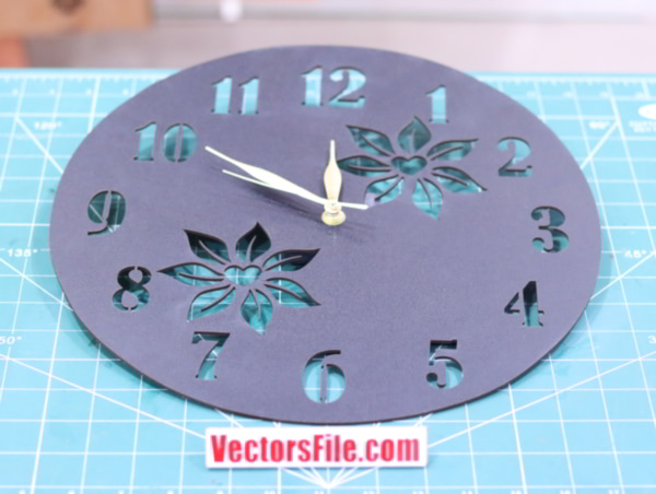 Laser Cut Wooden Flower Round Clock Wall Clock Design DXF and CDR File