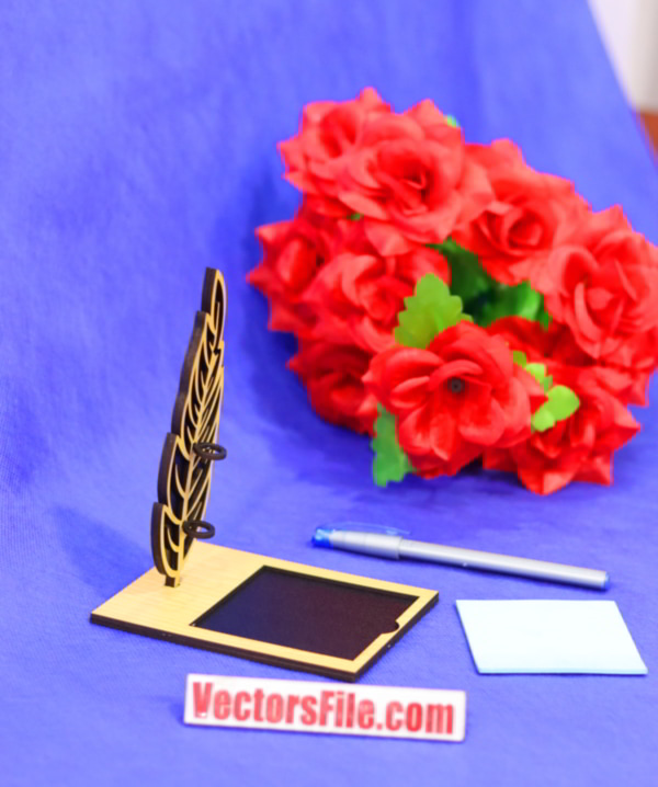 Laser Cut Wooden Pen Pencil Holder with Notepad Office Desk Organizer 3mm Vector File