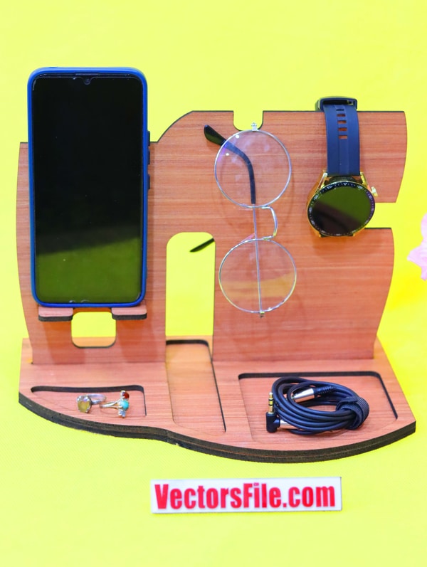 Laser Cut Wooden Office Desk Personal Organizer Mobile Holder 4mm Vector File