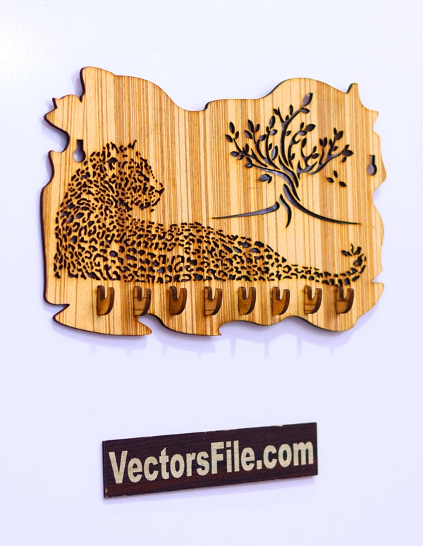 Laser Cut Wooden Wall Mounted Tiger Key Holder Housekeeper Key Organizer DXF and CDR File