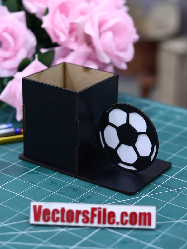Football Pen and Pencil Holder for Study Desk Laser Cut Wooden 3mm Vector File